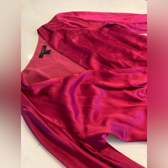 Banana Republic 100% Silk Long Sleeve High Slit Pink Maxi Dress Size 12 - Picture 6 of 13